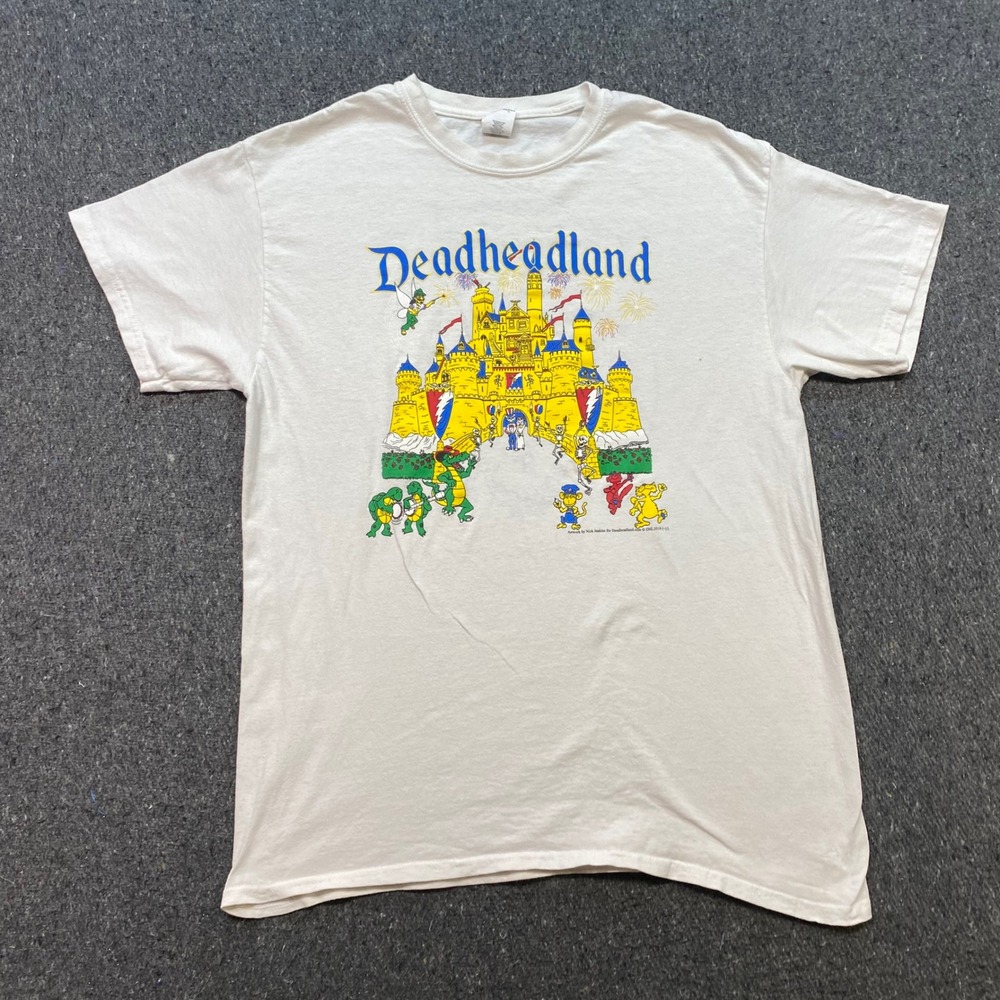 Deadheadland TShirt Sz L Mens White Grateful Dead Steal Your Face Castle Graphic